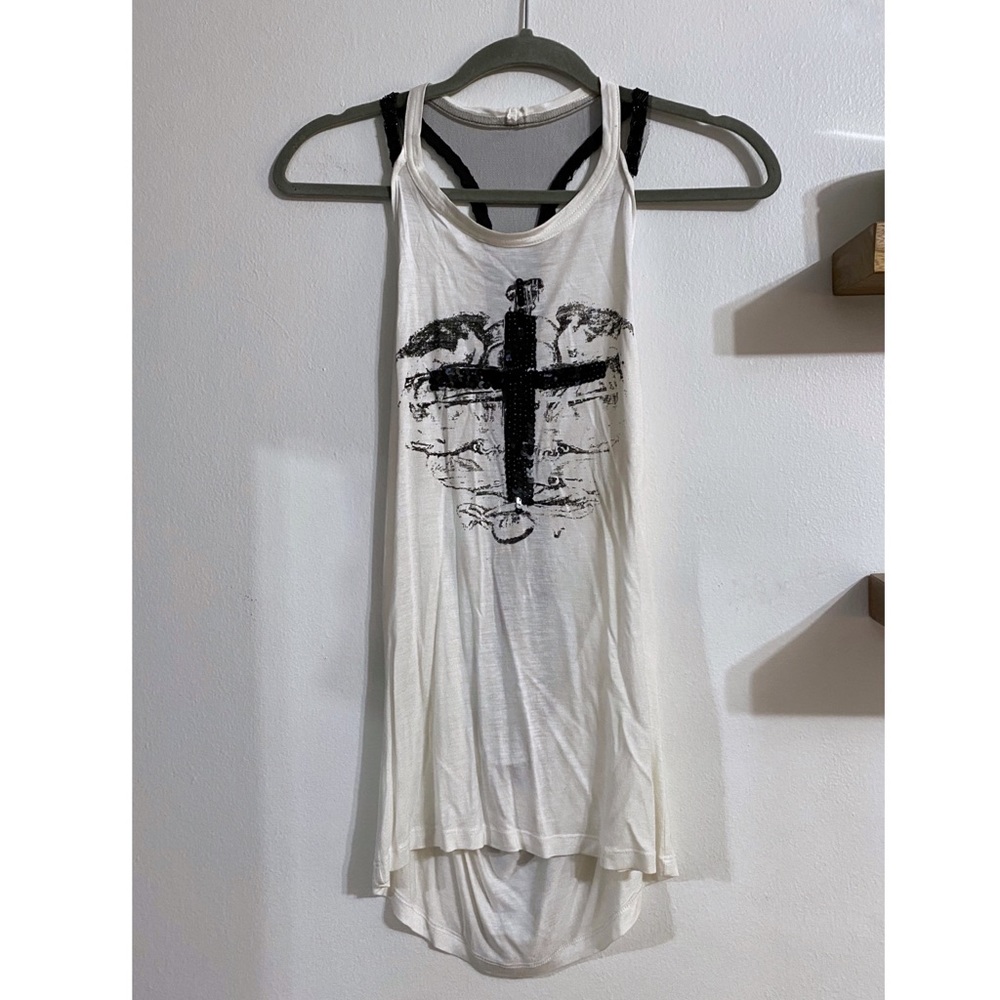 Sequined and Beaded Cross Halter Top